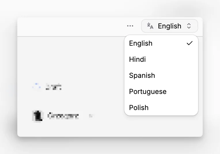 Espacio de trabajo de páginas de Paragraph CMS que muestra opciones de idioma activas en el selector de idioma.