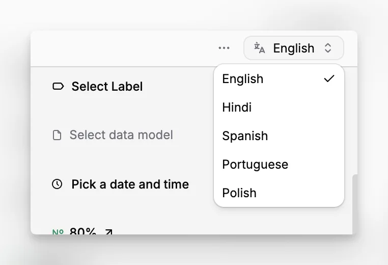Area di lavoro della pagina di Paragraph CMS che mostra opzioni di lingua multilingue che possono alimentare un sito Nuxt.