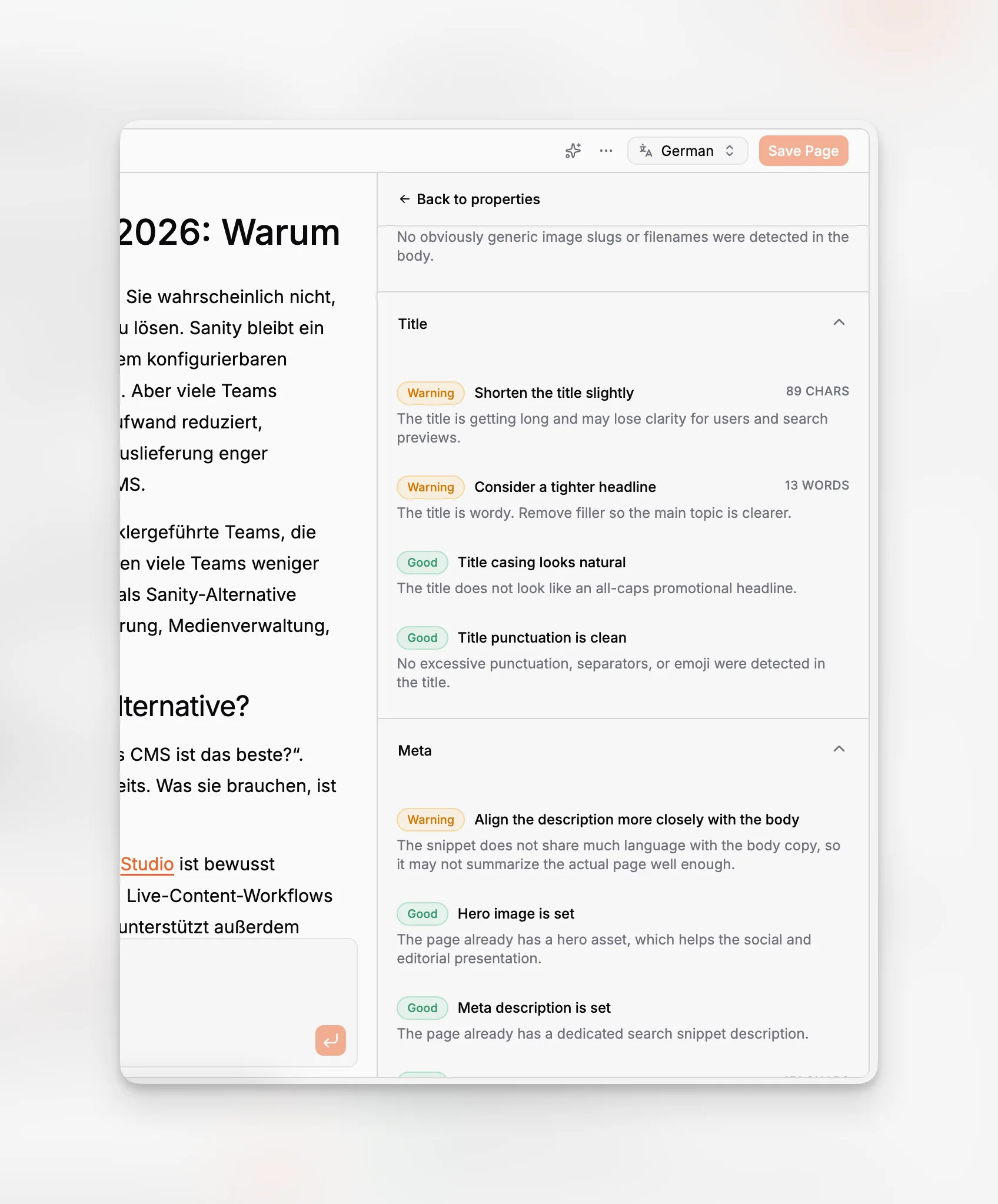 An analytics dashboard highlighting SEO performance inside an AI-native CMS