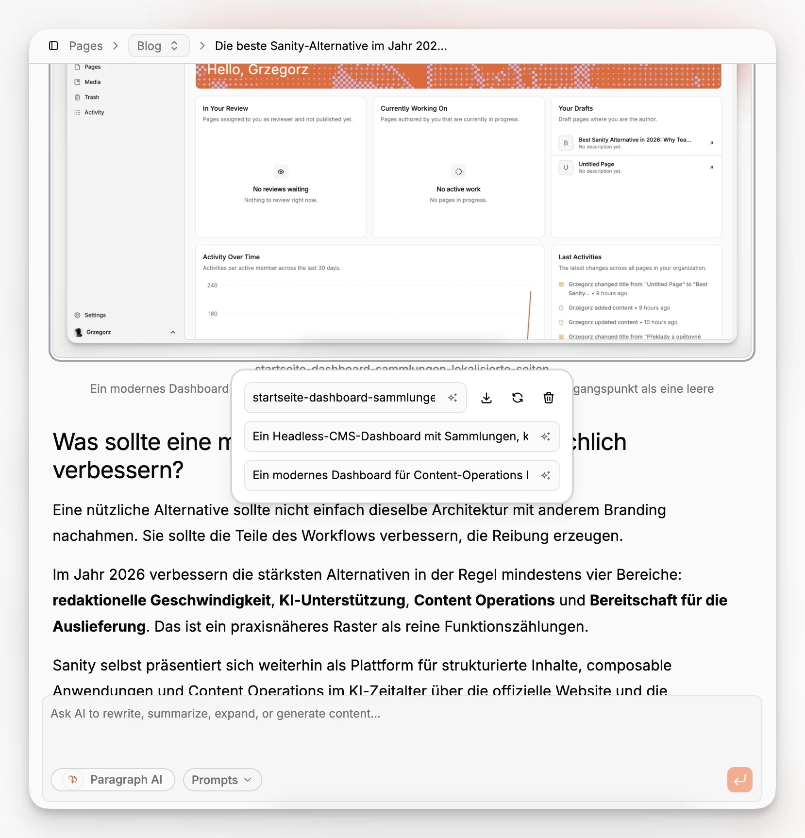 Eine Medienverwaltungsansicht mit Bildmetadatenfeldern für Alternativtexte und Bildunterschriften