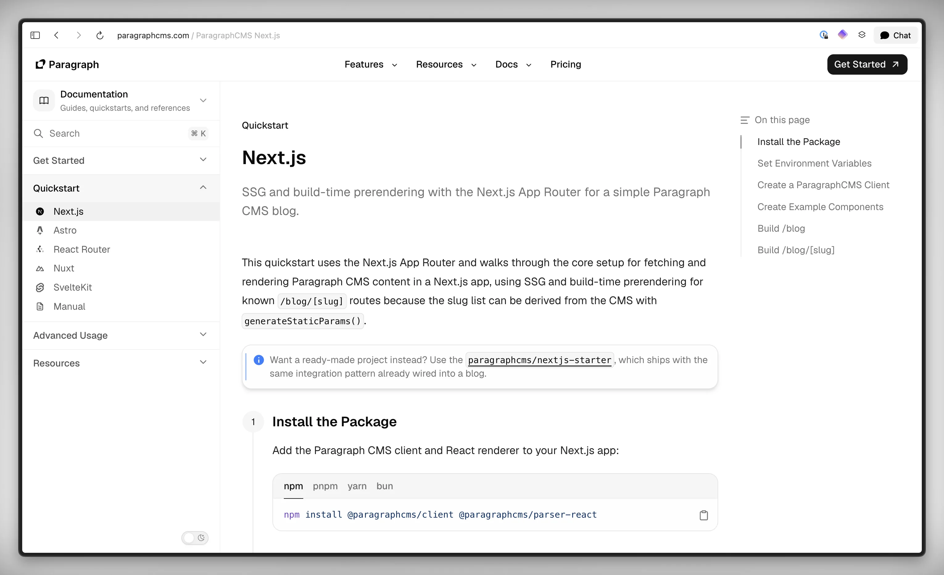 Getting Started Documentation of ParagraphCMS.