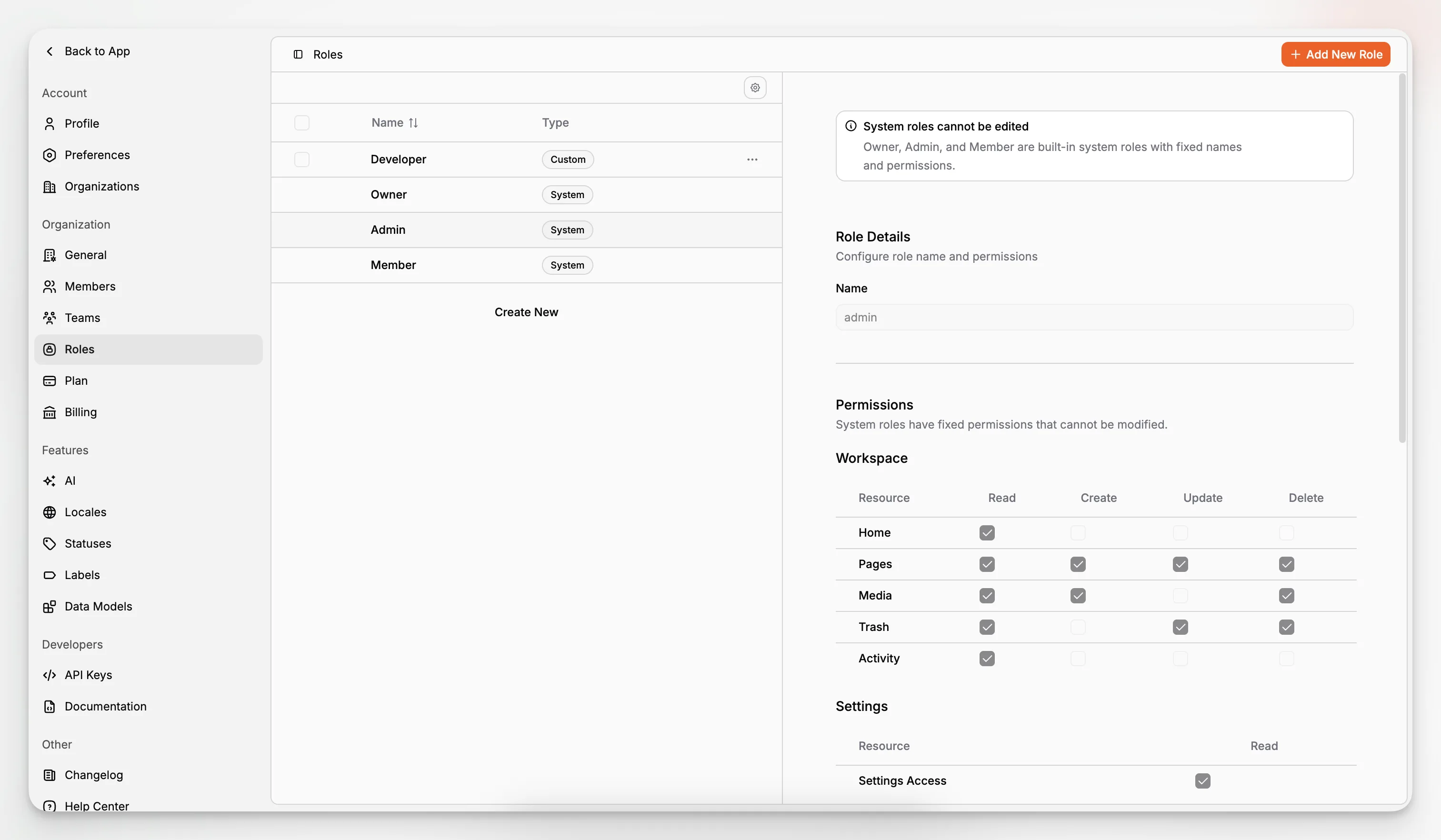 Paragraph CMS role and team settings for managing editorial access across a workspace