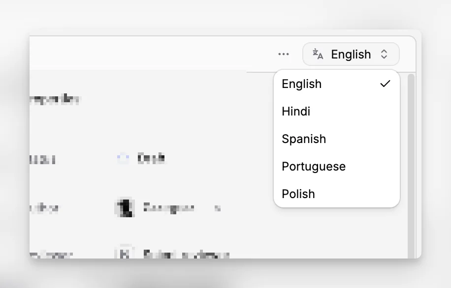 Paragraph CMS page header showing the language selector for multilingual page variants.