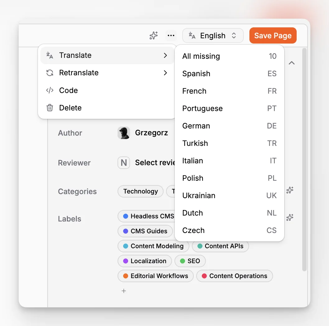 Controlos de fluxo de trabalho para traduzir e atualizar conteúdo localizado existente