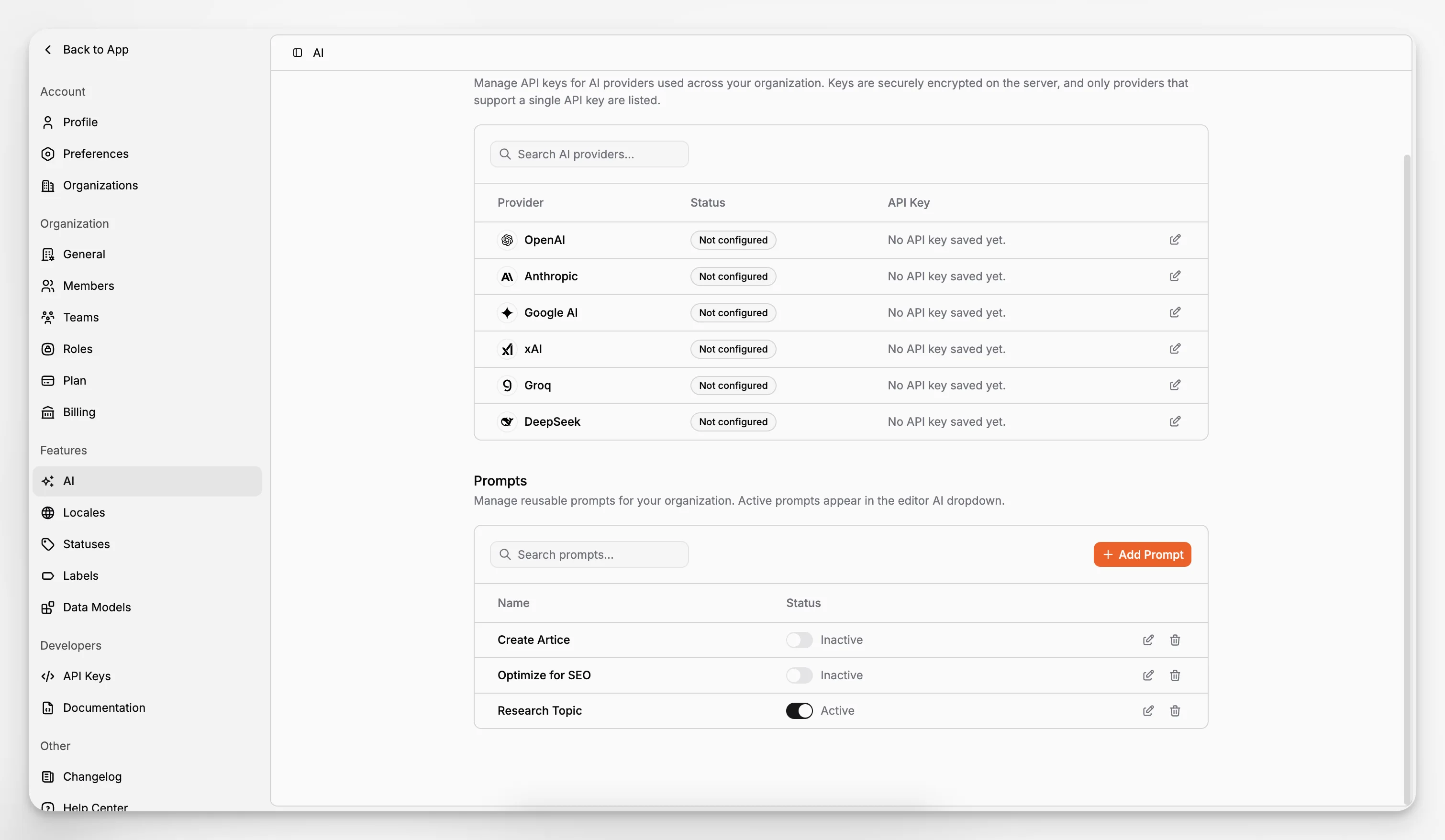 An AI prompt library for reusable editorial tasks across teams and content workflows
