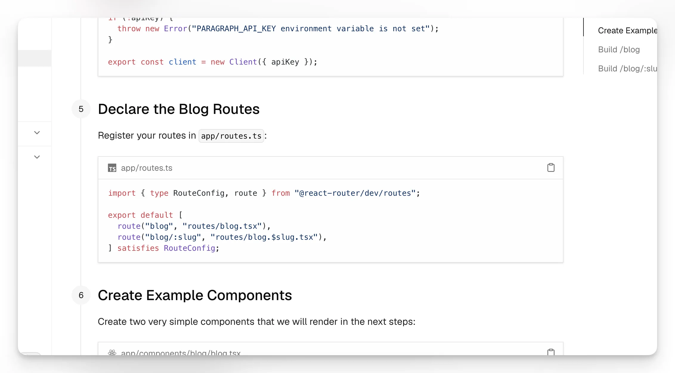 Configuração de rotas do React Router para índice de conteúdo e páginas de slug alimentadas por um CMS headless.