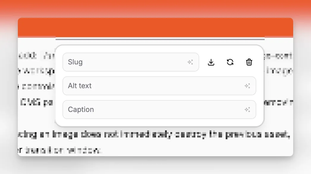 Espace de travail de page dans Paragraph CMS affichant les commandes pour remplacer ou supprimer une image existante.