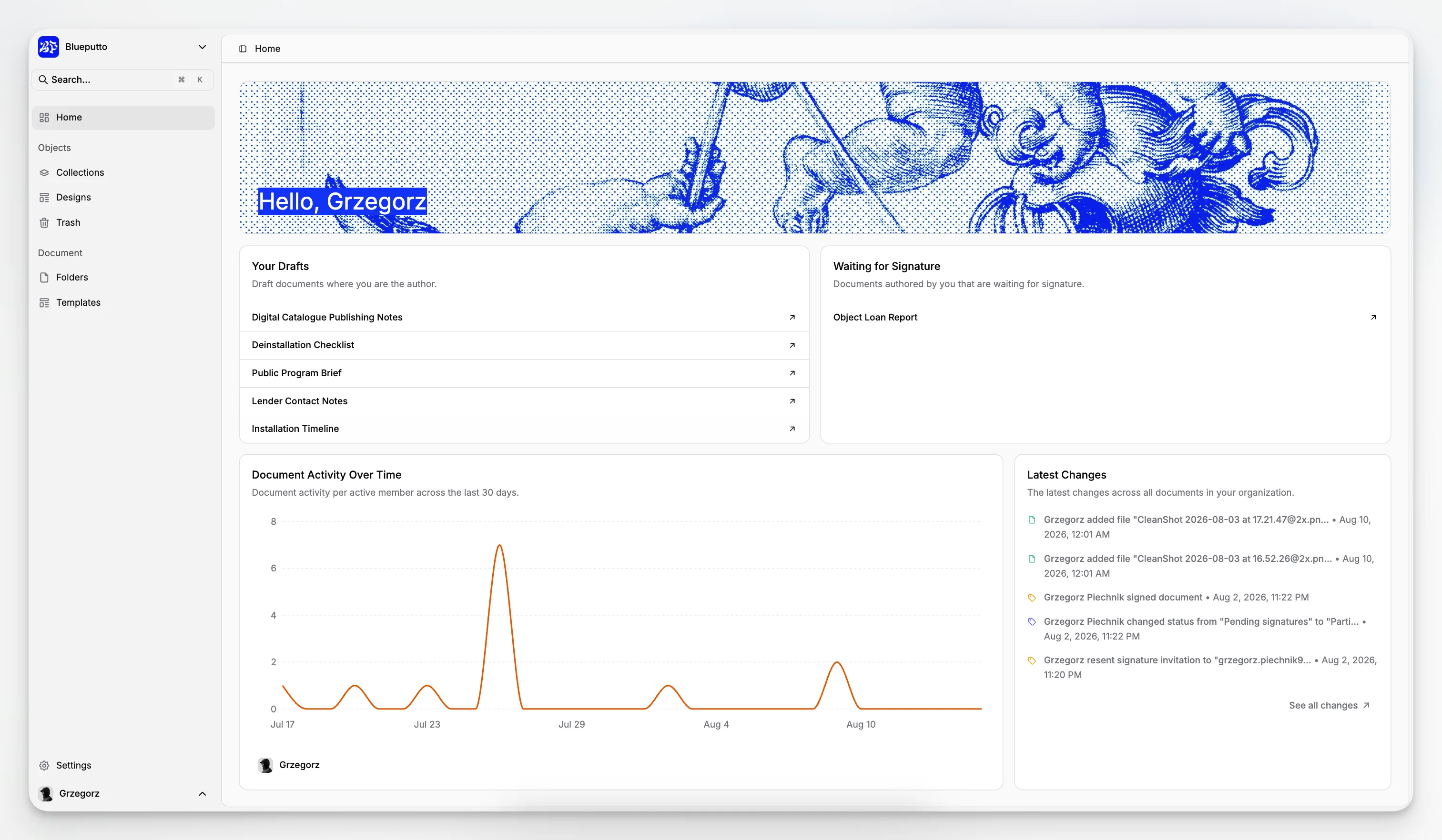 Dashboard view for managing collection records, archival documents, and structured museum data in one workspace