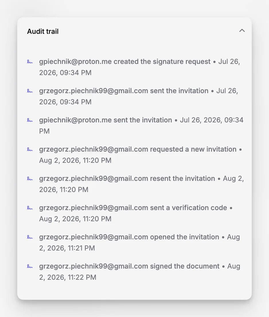 Document history view showing updated files, timestamps, and related record changes