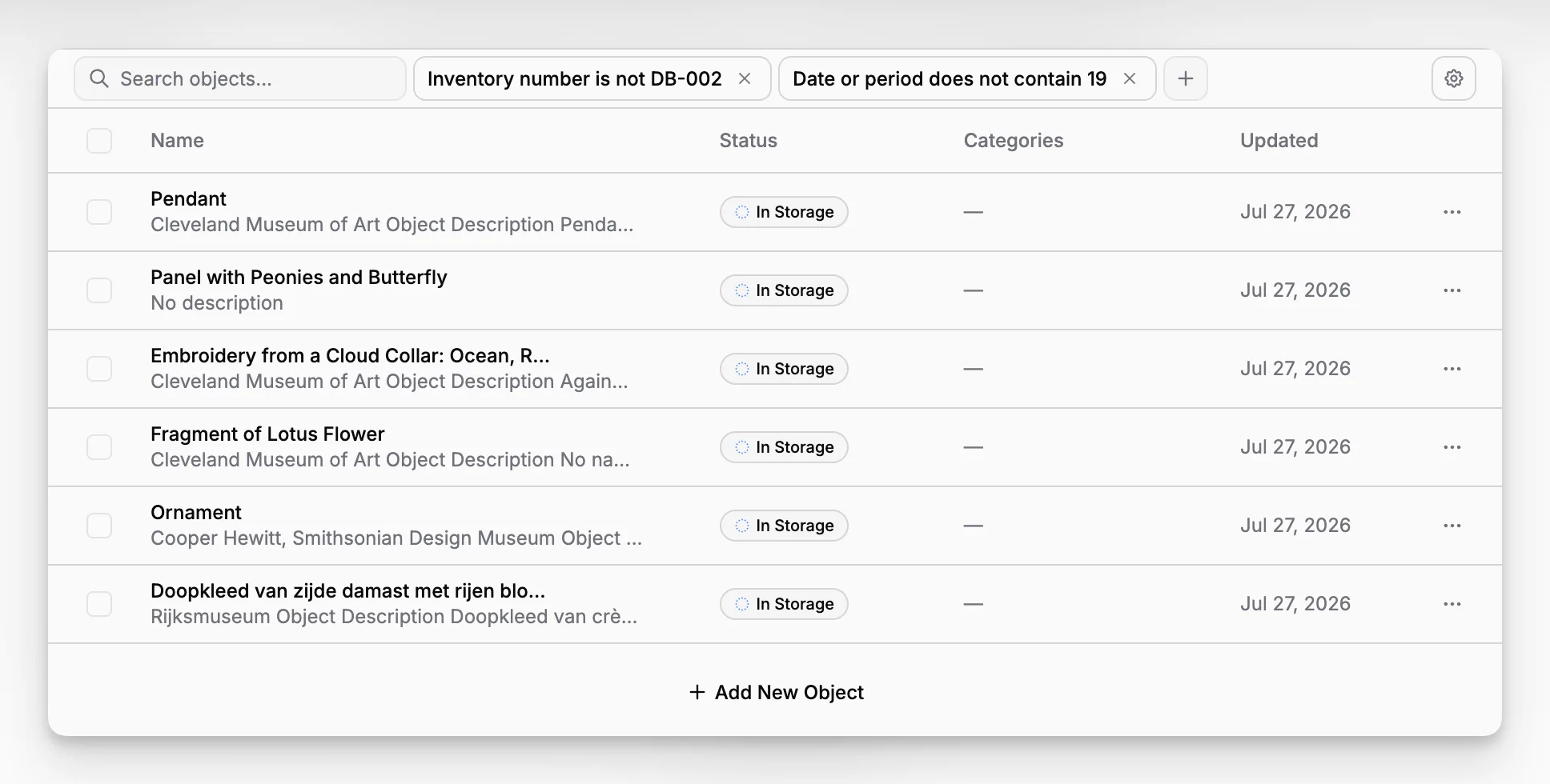 Blueputto application search interface with filters for locating archived records and documents