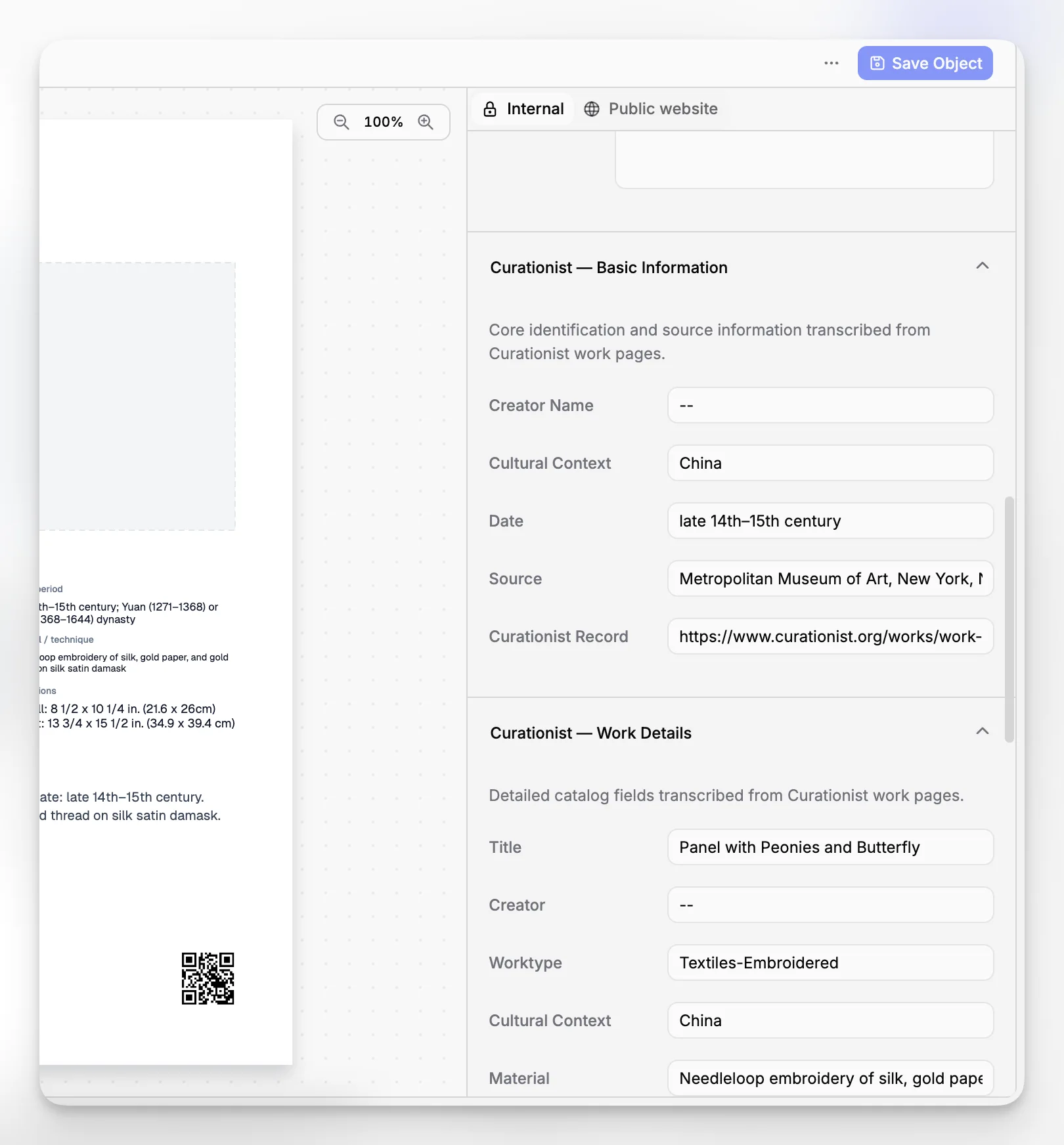 Blueputto documentation area for storing museum notes, files, and institutional knowledge with records