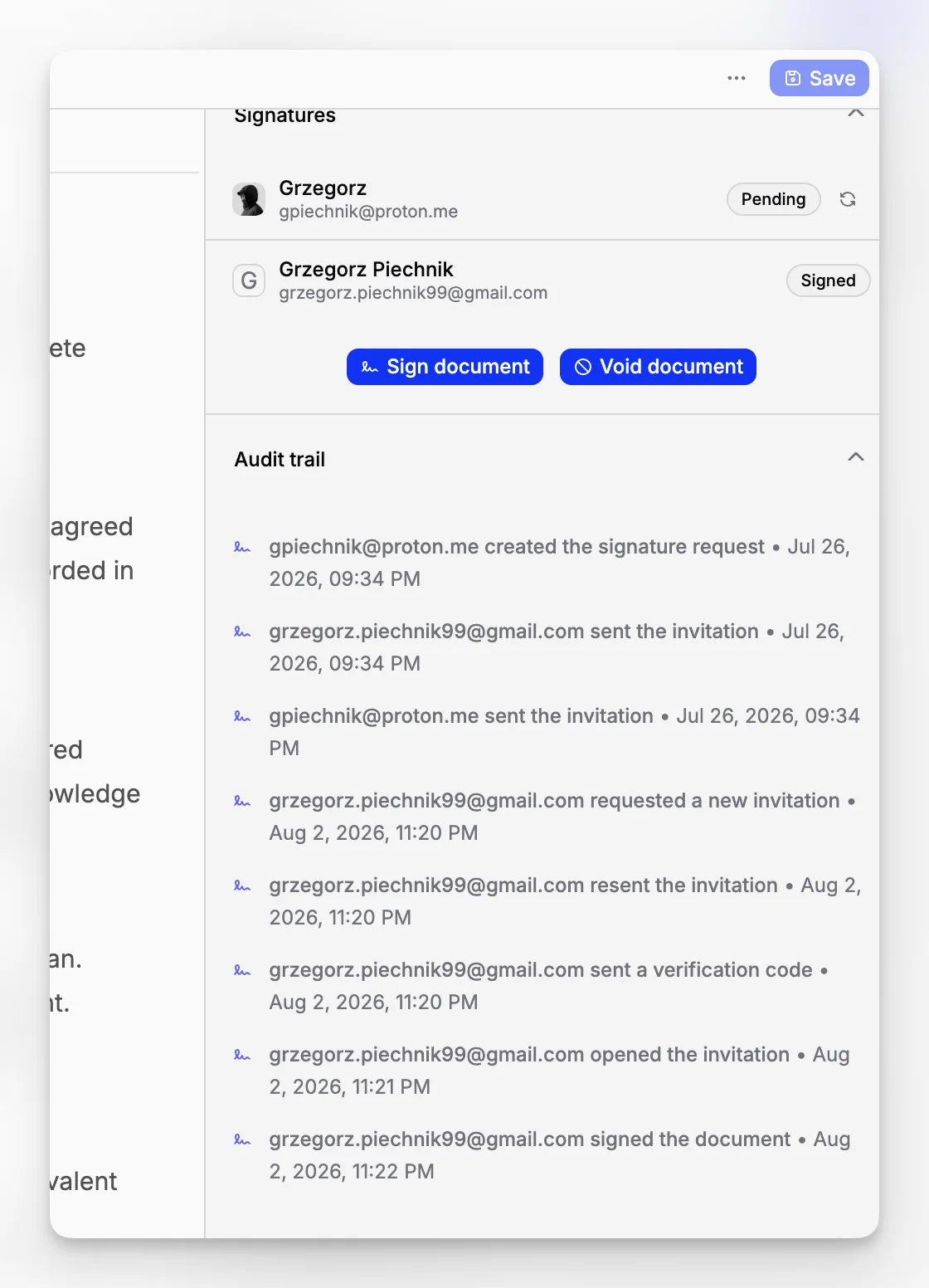 Activity feed and audit trail showing changes to documentation and collection records over time
