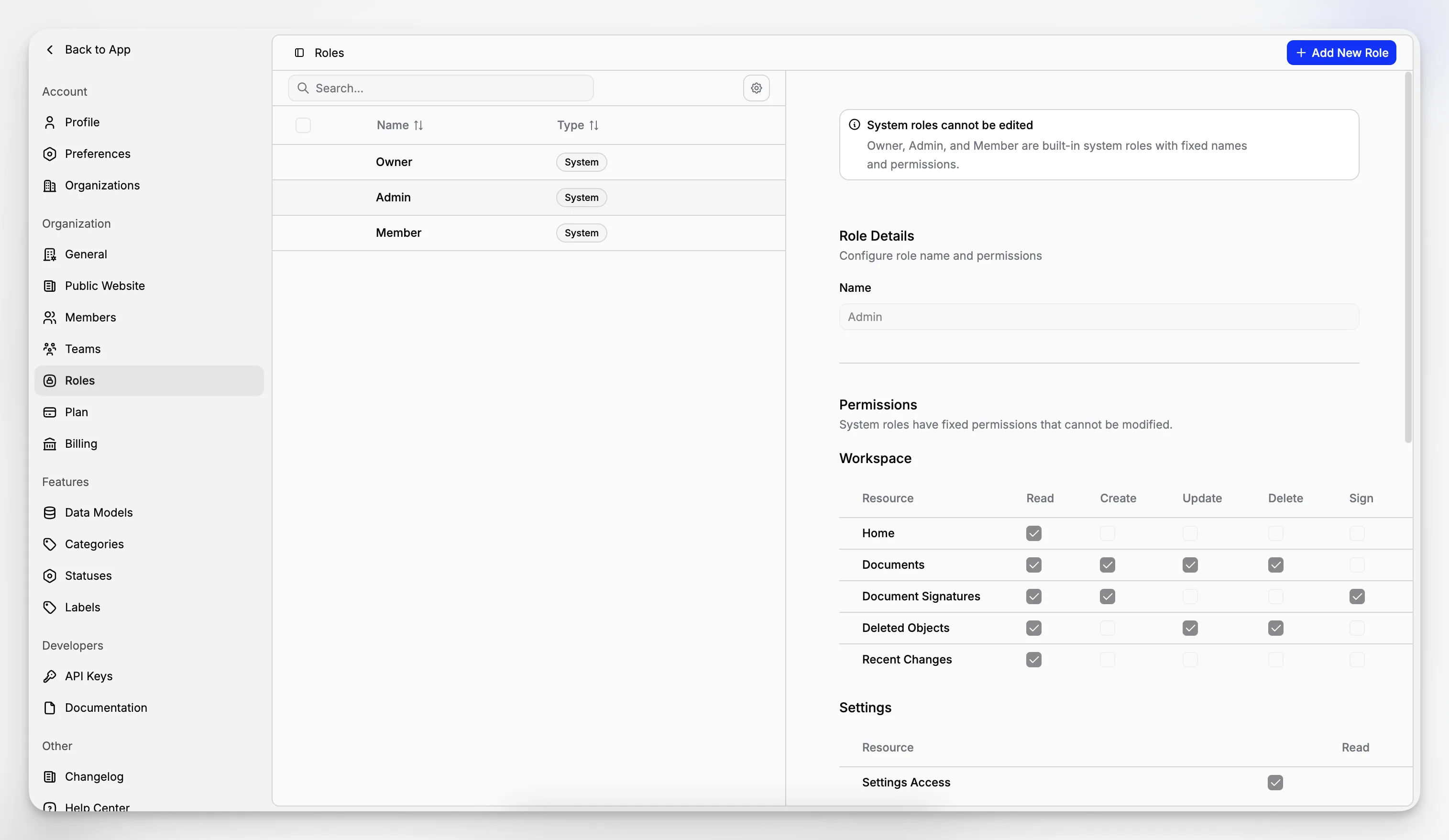 Blueputto settings view showing structured access and administrative controls for sensitive museum data