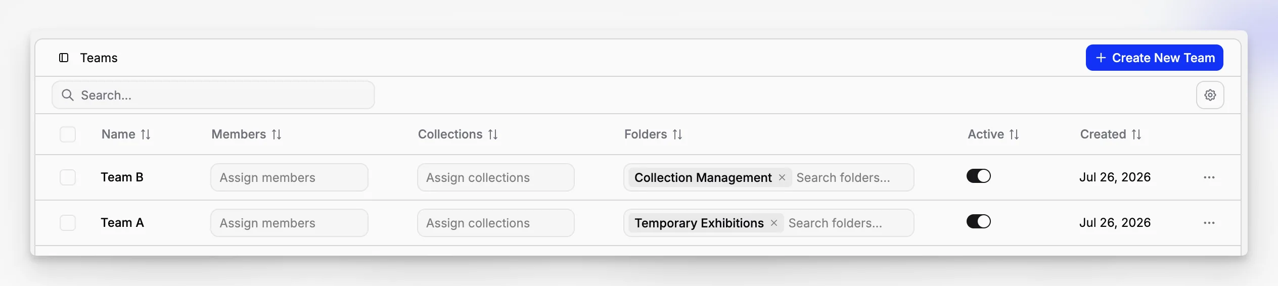 Team access controls and user roles configuration for a collections documentation tool