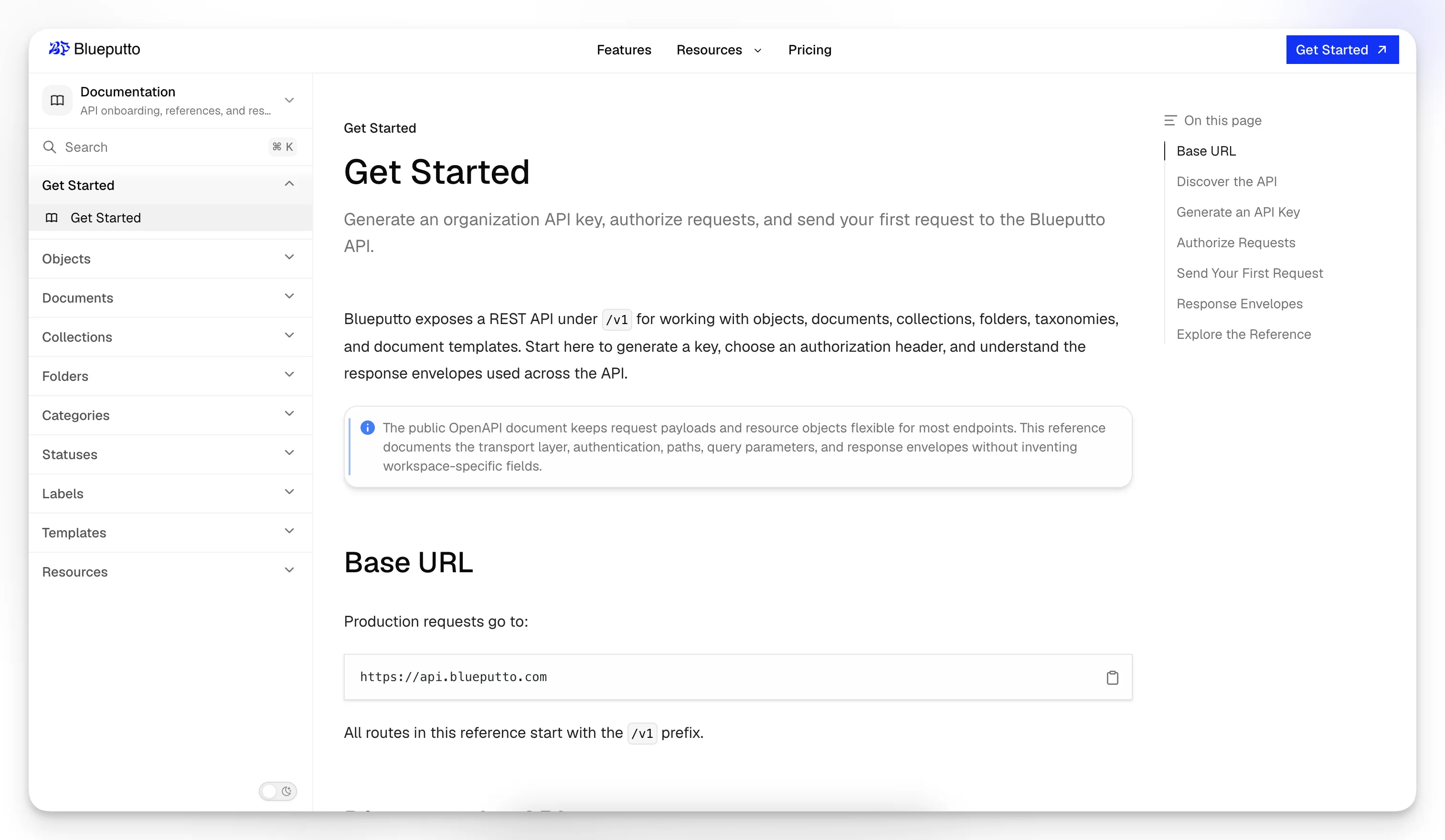 Blueputto Public API dokümantasyonu, bir entegrasyonun çalışabileceği kayıtları listeliyor.