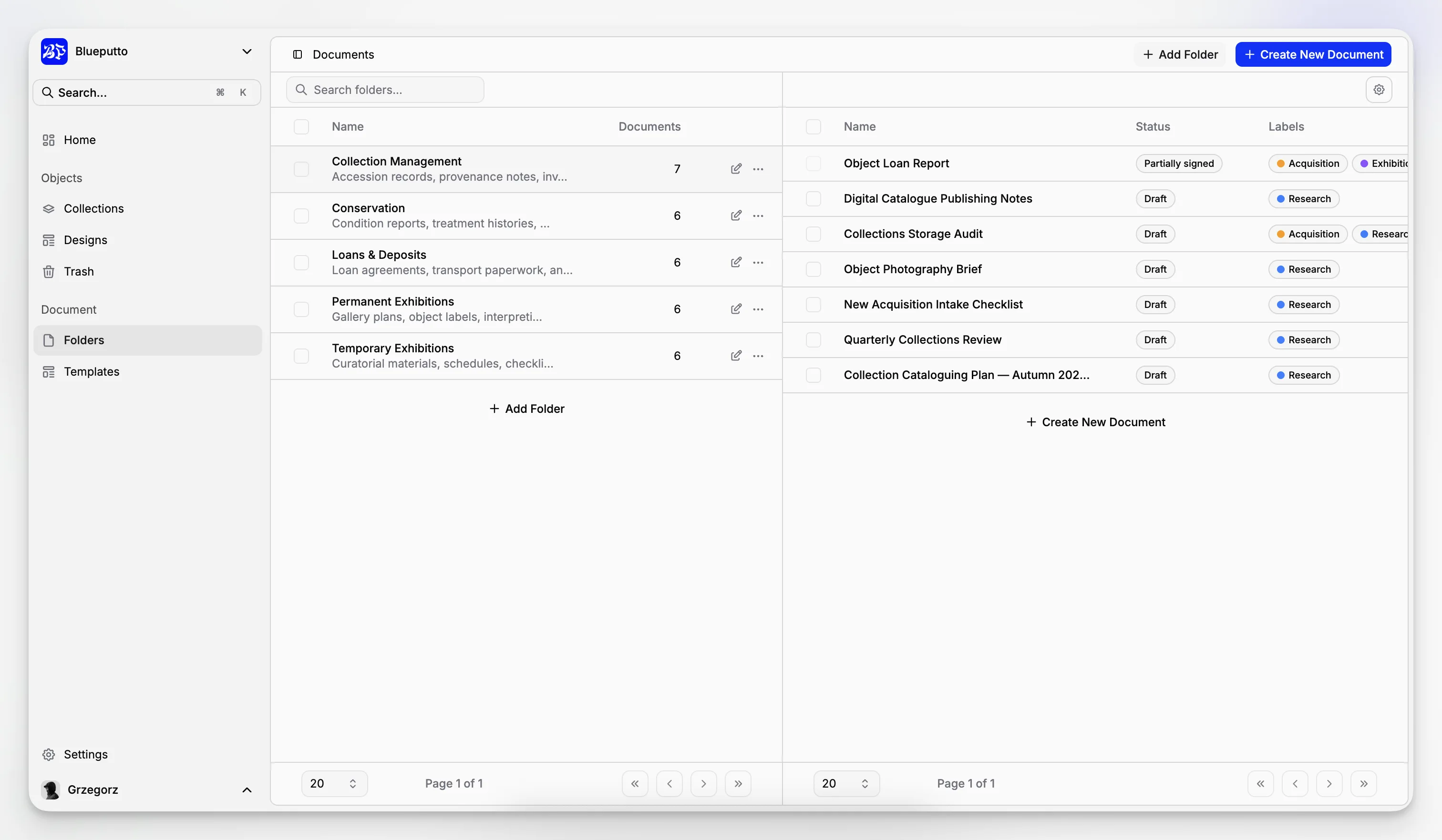 Internal pages workspace for collection procedures, archival notes, and institutional documentation