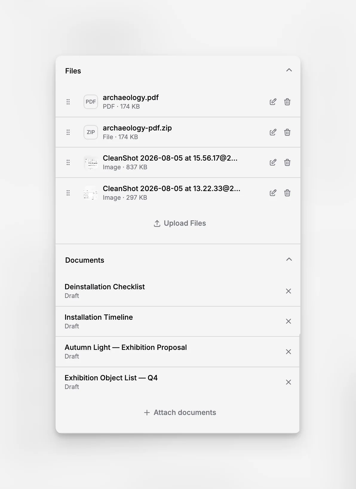 Media and document attachments connected to a collection record