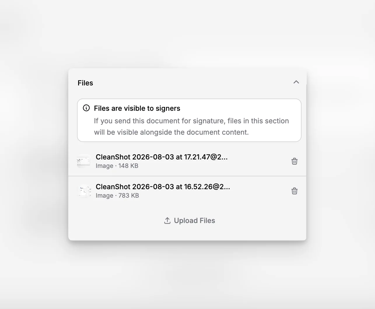 Attachments panel for object documentation with linked reports, forms, and media assets