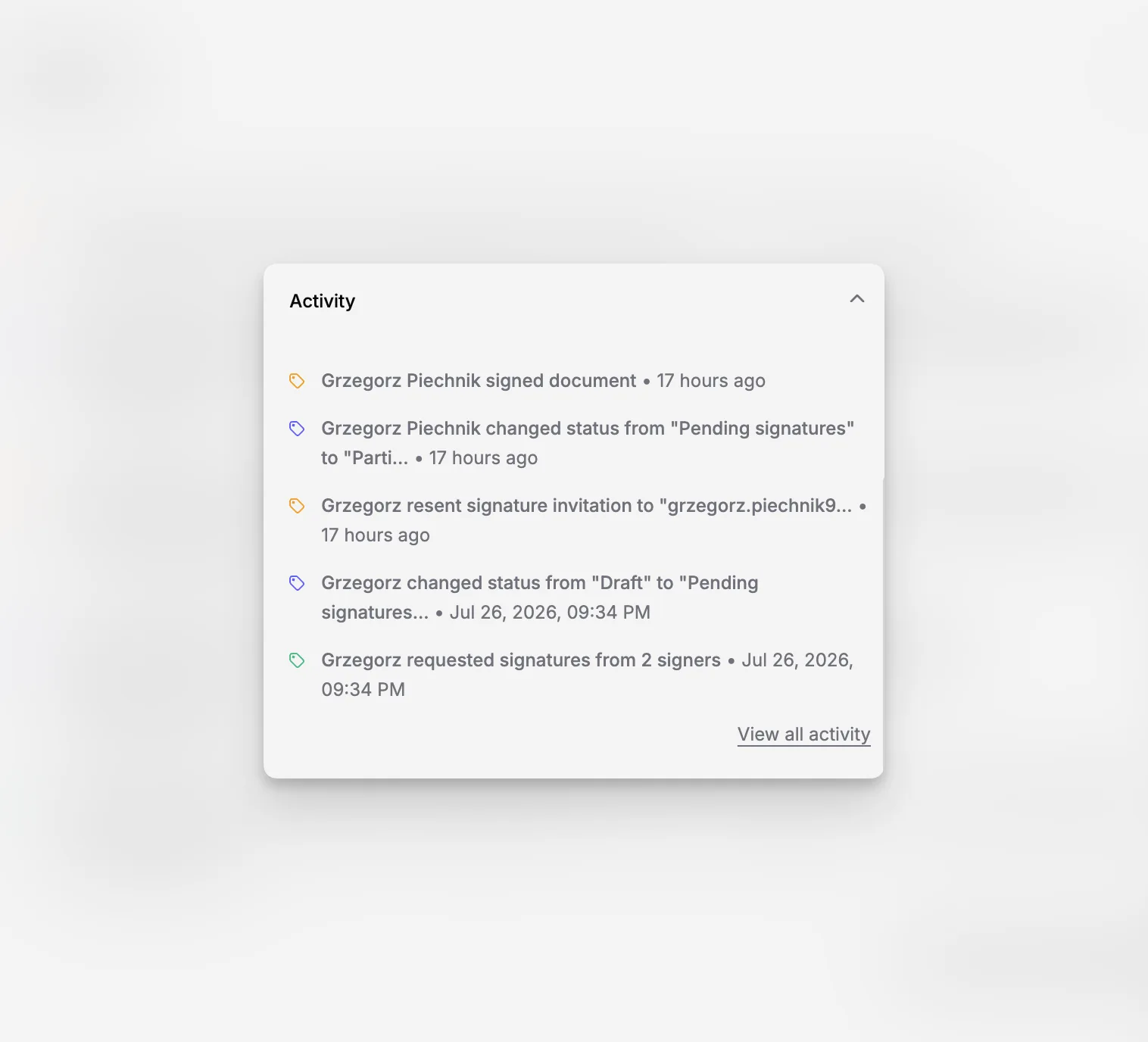 Blueputto interface showing historical record activity and ongoing documentation updates
