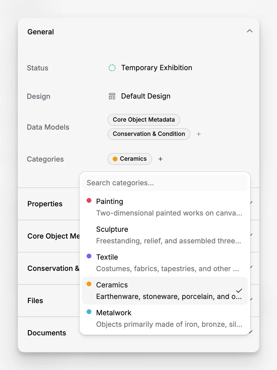 Blueputto object page with searchable category selection.