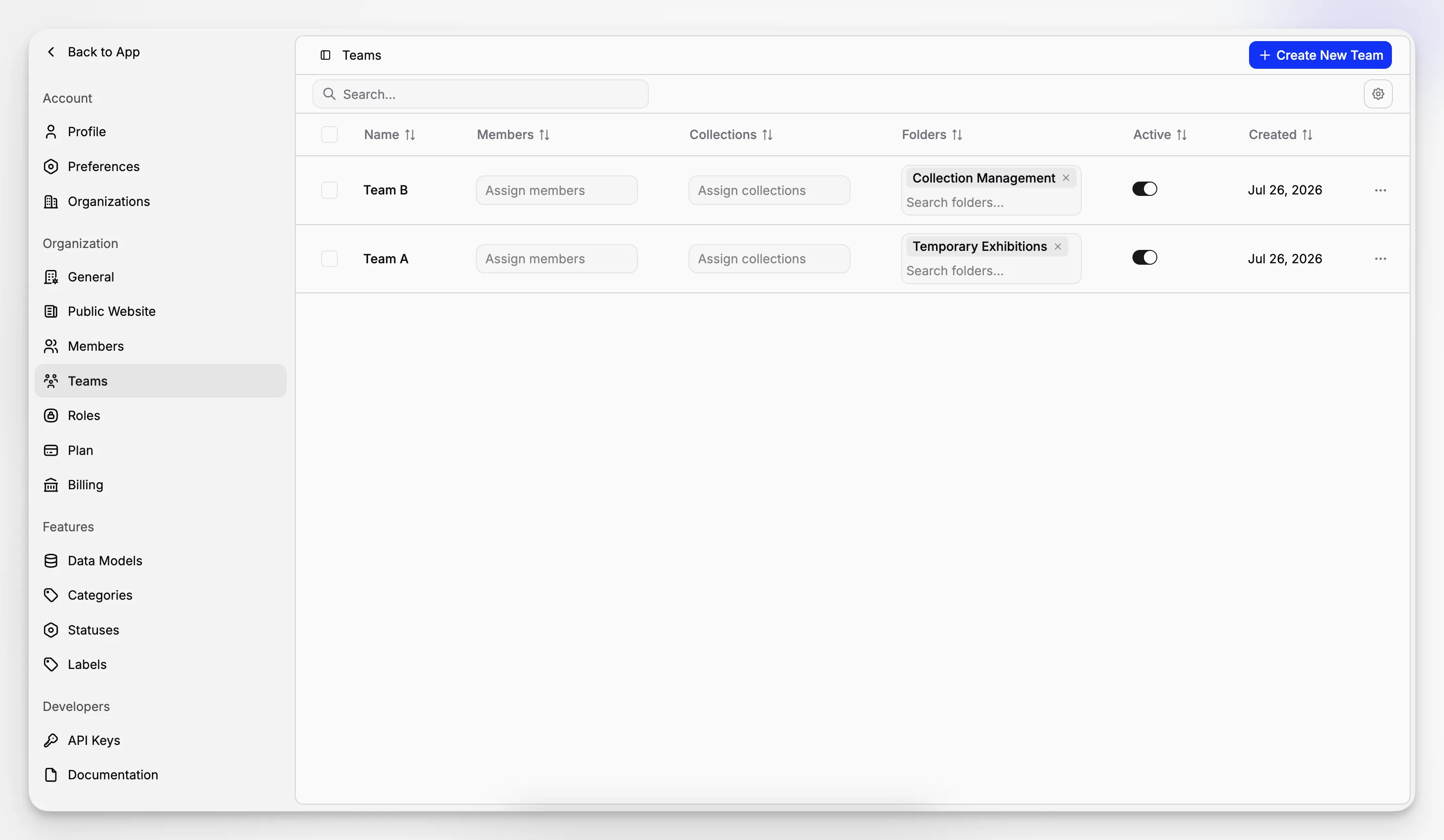Blueputto application interface supporting multi-user archive workflows across departments