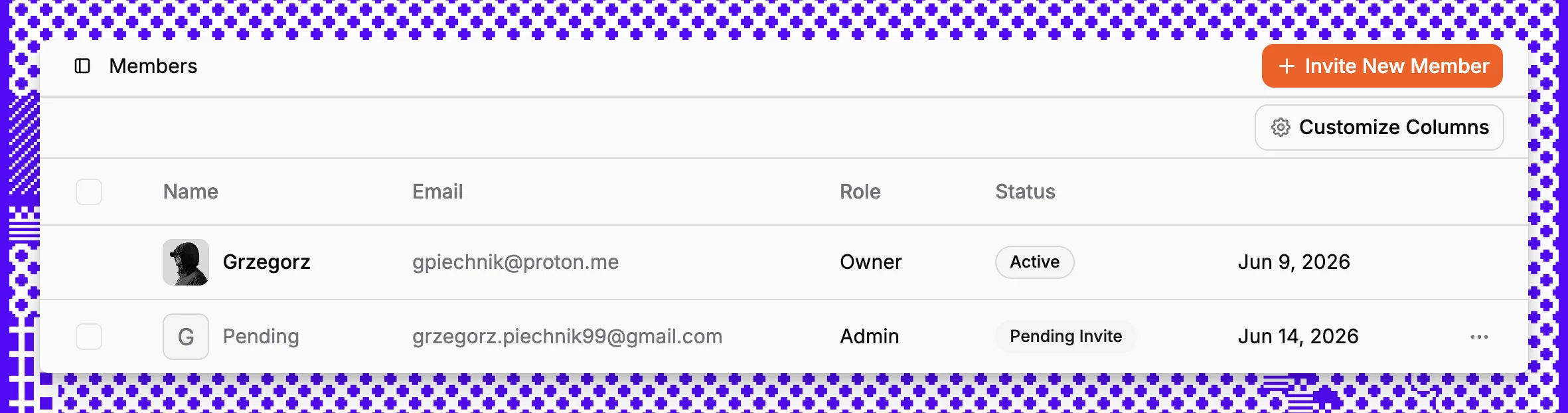 Paragraph CMS members screen for managing access across editorial teams