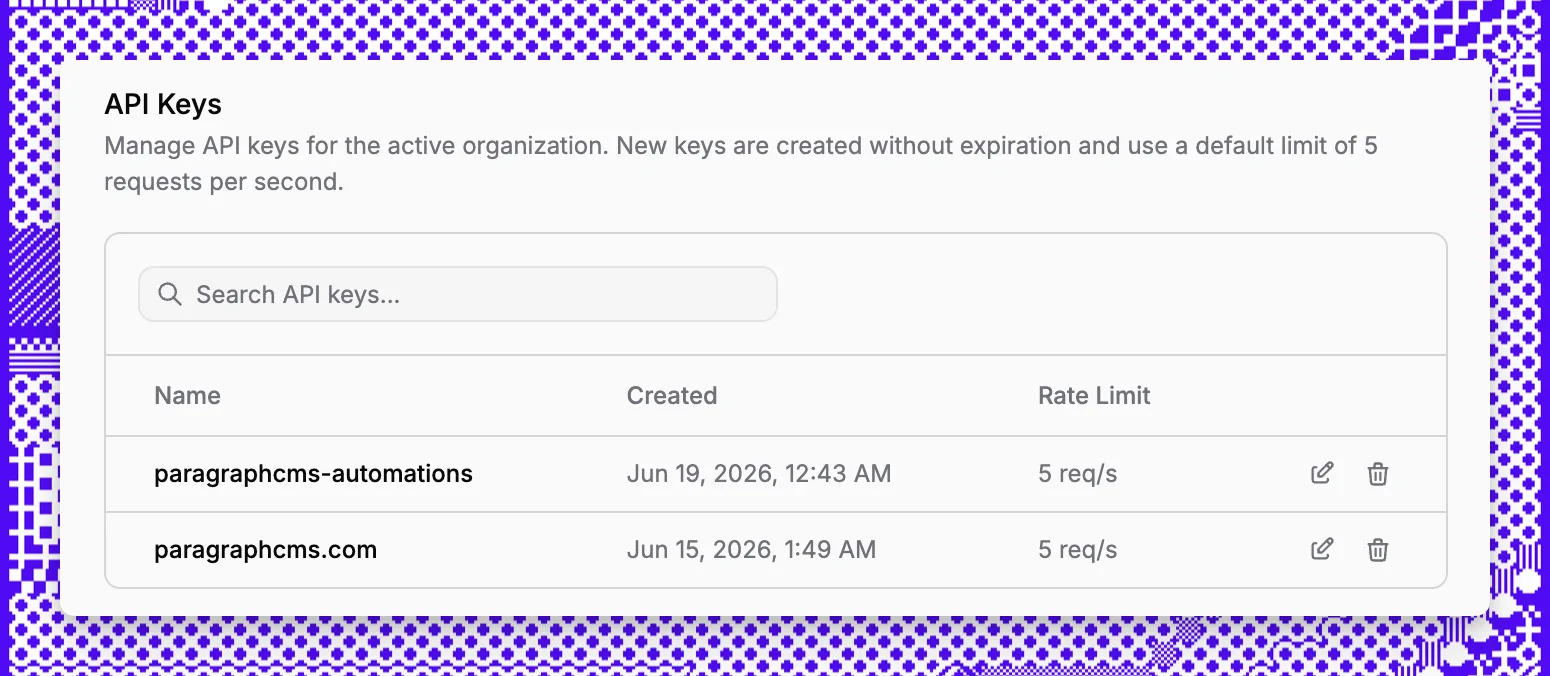 Paragraph CMS API key management with bring your own AI provider keys