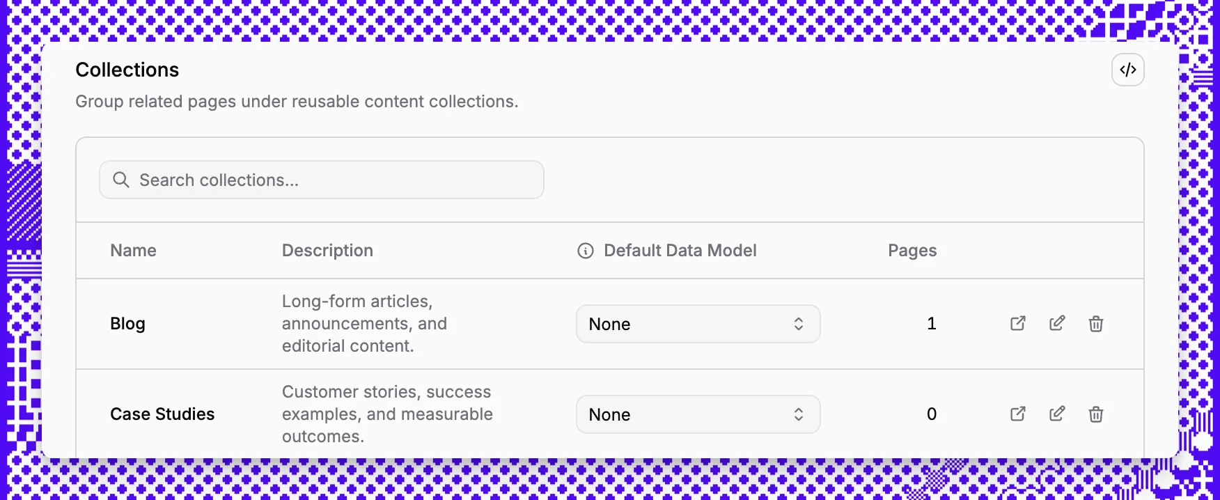 Paragraph CMS collections screen for organizing reusable structured content