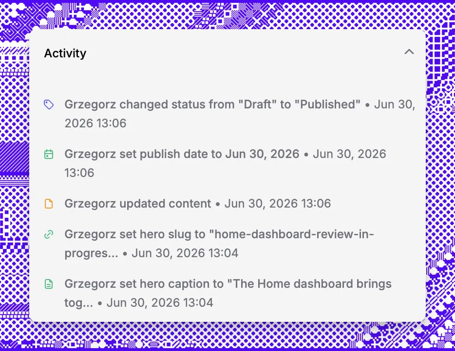 Paragraph CMS activity view for tracking content changes and editorial actions